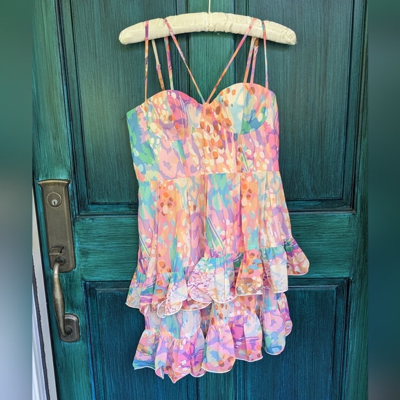 NWT Egreis Tiered Ruffle Corset Babydoll Party Dress - Picture 2 of 10